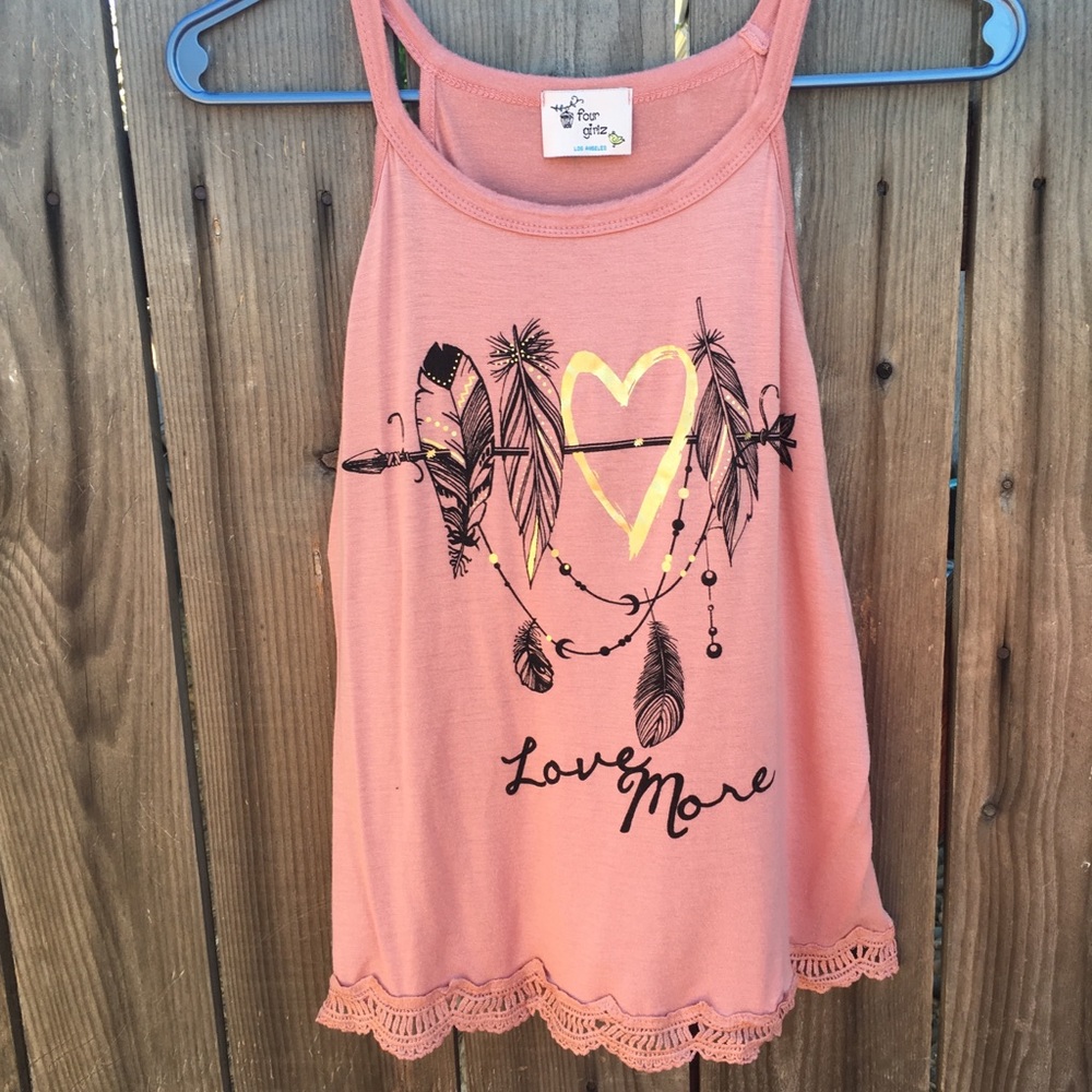 Pink feather love more tank top